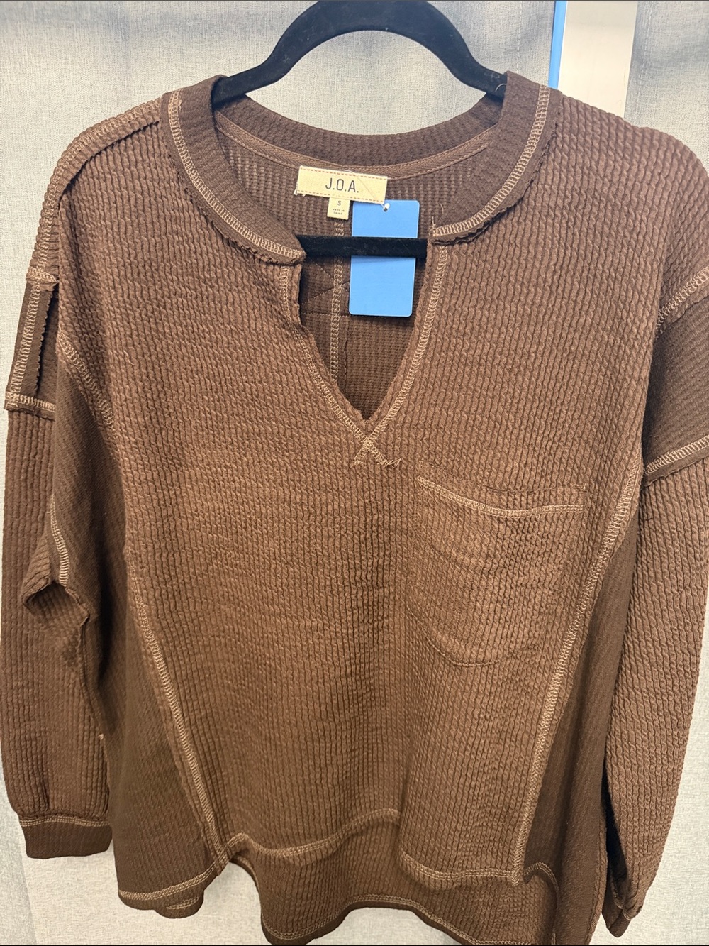 J.O.A. Chocolate Brown Waffle Knit V-Notch Pullover
